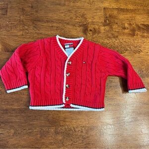 Tommy Hilfiger Red Cable Knit Cardigan with White Trim